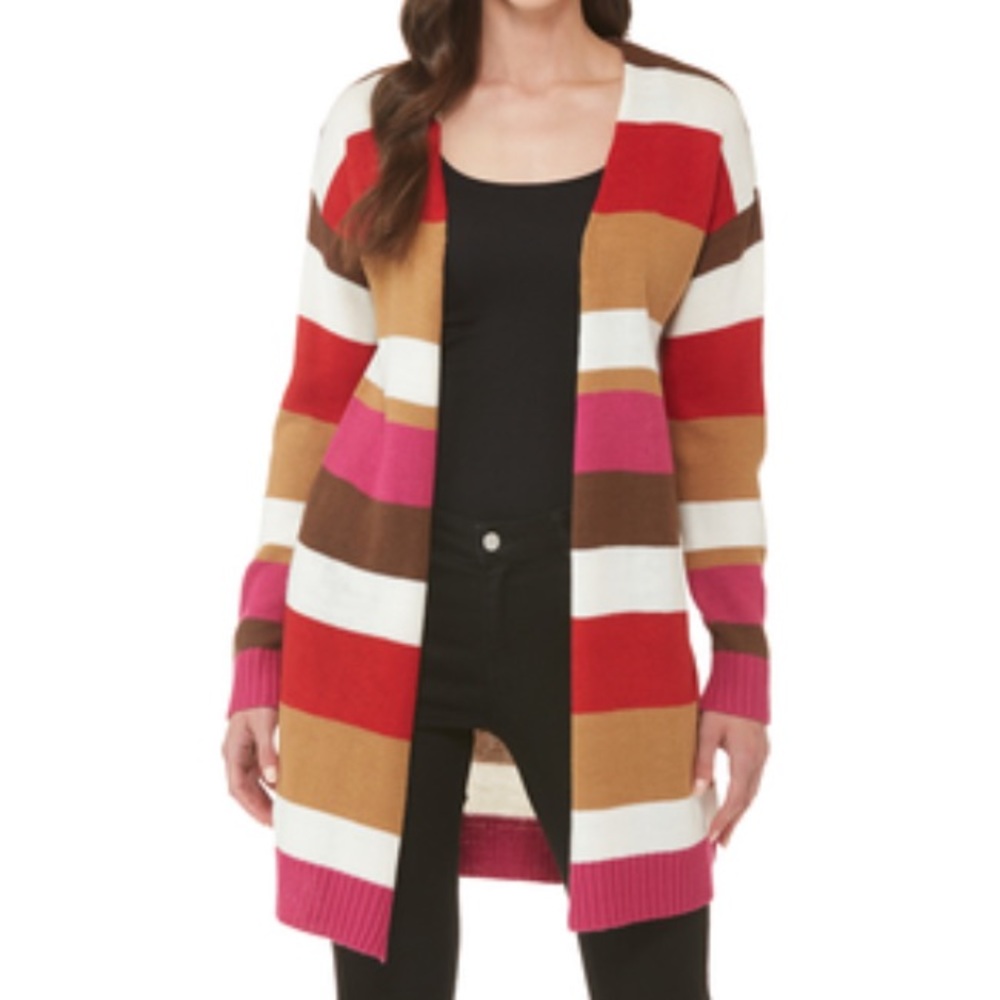 NWT JW Style Women’s Striped Patterned Knit Long Knit Open Cardigan